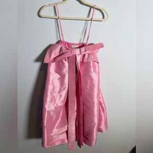 NWT Flora Bea NYC Pink Taffeta Bow Mini Dress Spaghetti Strap Party Small
